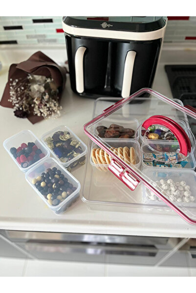 zemihra 18 Parça 8 Bölmeli Kapaklı Kulplu Sızdırmaz Kapaklı Saklama Kabı Seti - Çok Amaçlı Çerezlik Seti