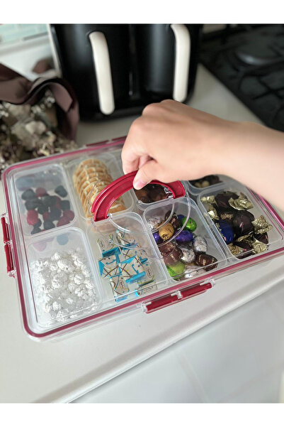 zemihra 18 Parça 8 Bölmeli Kapaklı Kulplu Sızdırmaz Kapaklı Saklama Kabı Seti - Çok Amaçlı Çerezlik Seti