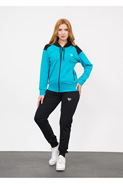 LF LAST FASHION Dvoudílná tyrkysová dámská tepláková souprava s kapucí