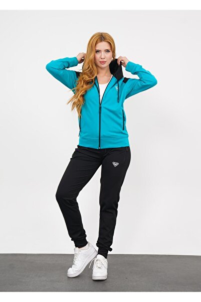 LF LAST FASHION Dvoudílná tyrkysová dámská tepláková souprava s kapucí