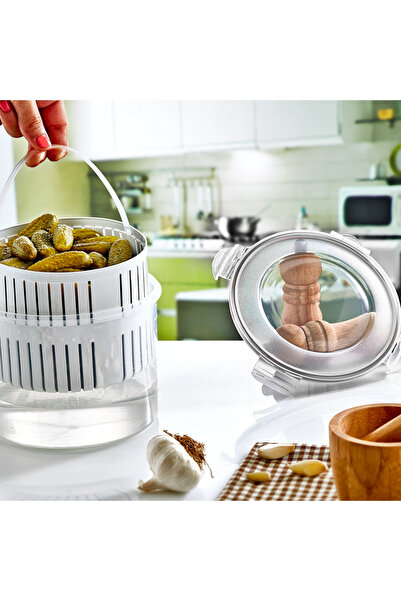 abnturk Süzgeçli iç Hazneli Turşuluk Zeytinlik Kabı 2,5 Lt Mikrodalga Fırına ...