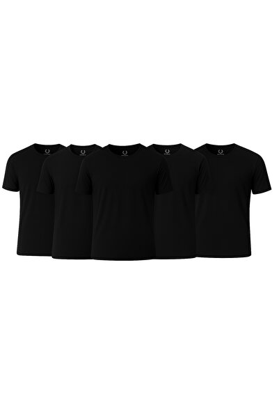 Piano Luce Чоловічий 5-пакетний набір футболок – з короткими рукавами, велосипедним коміром, прямим кроєм – чорний