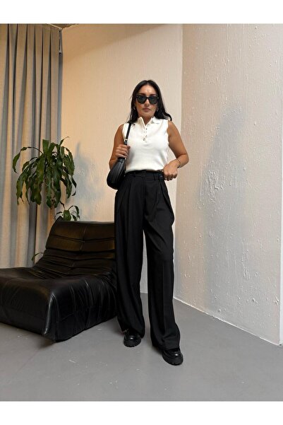 Mila POLİVİSKON KUMAŞ DÜĞME DETAYLI PALAZZO PANTOLON