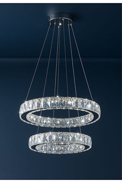 VENON Parıltı 2 Katlı Ledli Plaket Kristal Taş Işlemeli 3 RENK KUMANDALI Salo...