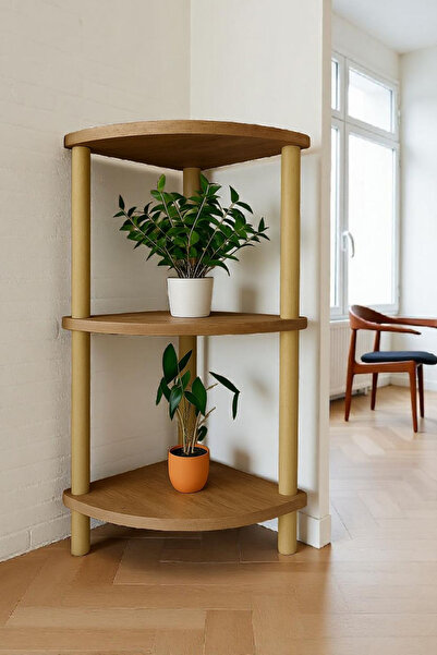 HESA 3lü Köşe raf çiçeklik Saksılık Atlantik çam desenli