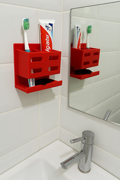 İFAA Deliksiz Banyo Rafı Duvara Monte Yapışkanlı Diş Fırçalık ve Jilet Organizer
