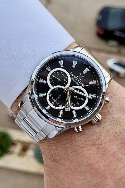 Daniel Klein Men's Wristwatch with Internal Indicators Active Function 2-Year Warranty Dial Black Silver Color