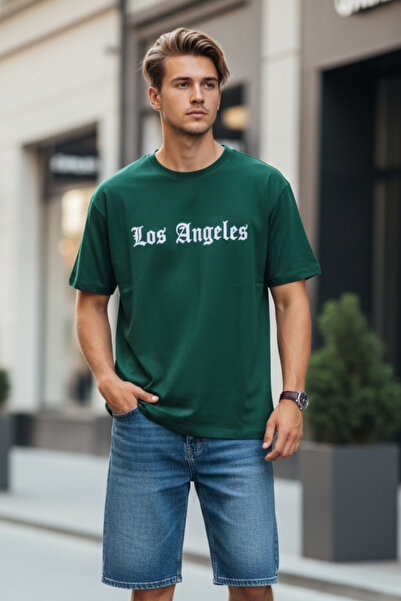 UNCİA OUTDOORS Μπλουζάκι με στάμπα Los Angeles Oversize Unisex Basic Crew Neck