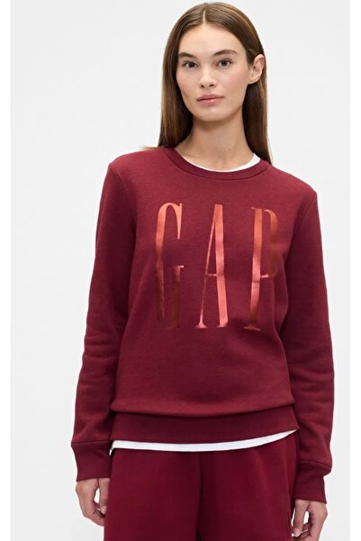 GAP Doorbuster Logo Sweatshirt 800444 Bisiklet Yaka Fleece Sweatshirt Kadın Sweatshirt BORDO