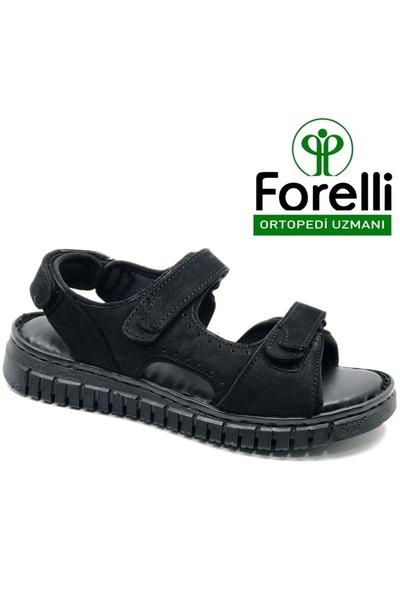 Forelli Paprika Genuine Leather Comfort Orthopedic Women's Sandals Black