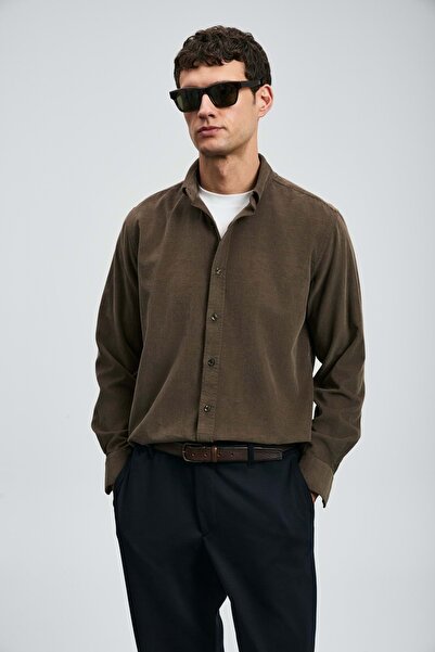 Kocamanlar Ayakkabı Lufian 112010682 Drew Чоловіча сорочка Basic Regular Fit Чоловіча сорочка HAKİ