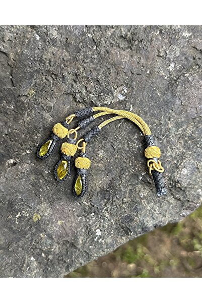 KAZZAZE Combinație neagră aurită, piatră de cristal galbenă, ciucuri triplu a...