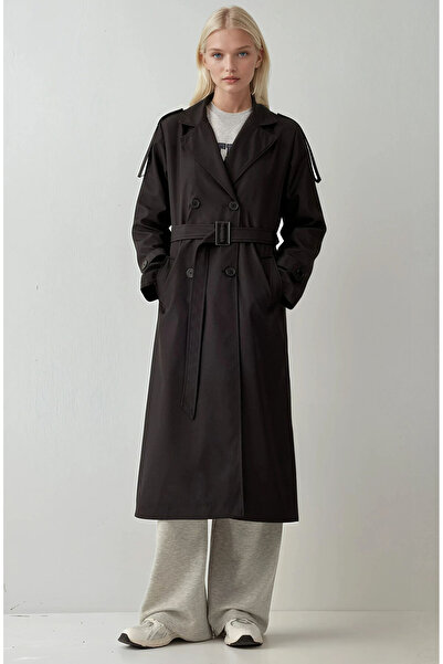 Hiccup Bdart Long Polyester Trench Coat with Button Closure