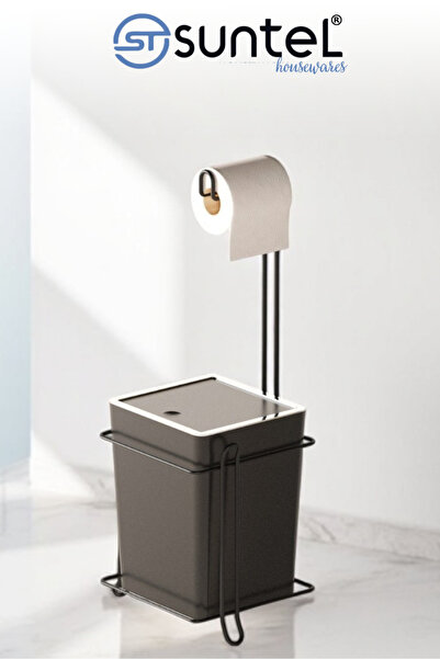 Suntel سلة مهملات الحمام الفاخرة والمطبخ ومجموعة حامل مناديل المرحاض مع حامل معدني - أنيق ومتين