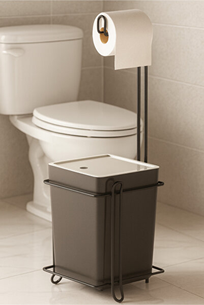 Suntel سلة مهملات الحمام الفاخرة والمطبخ ومجموعة حامل مناديل المرحاض مع حامل معدني - أنيق ومتين