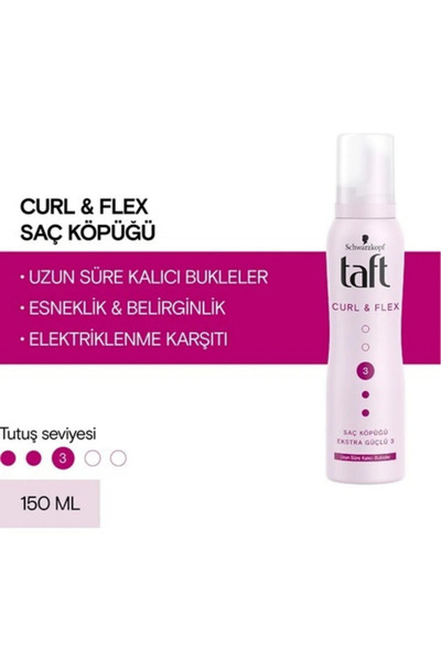 Taft Curl&Flex Saç Köpüğü 3 Numara Uzun Süre Kalıcı Bukleler 150 Ml