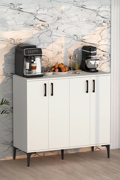 Moonlife Valencia 4 Kapaklı Mutfak,Kiler Dolabı,Kahve Köşesi Çok Amaçlı Dolap Beyaz