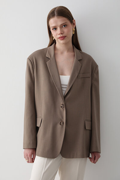 JASTE Дамско сако с копчета в цвят хаки и детайли
