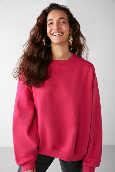 GRIMELANGE Susana Women's Crew Neck Oversize Fit Basic Pink Sweatshirt