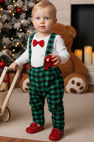 Parla Kids Baby Boy Sapphire Plaid Bow Tie Bodysuit