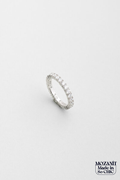 So CHIC... Mozanit Rüyası 18 Ayar Beyaz Altın Kaplama Gümüş Tamtur Yüzük