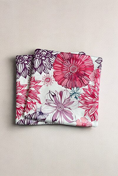 Radora 2 Pieces Pink-Purple Flower Patterned Double Sided Digital Printed Zippered Set of 2 Throw Pillow Covers