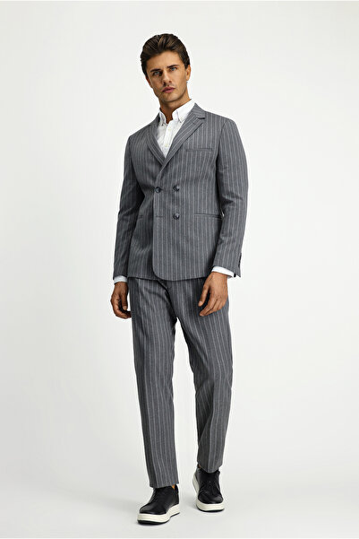 Kiğılı Slim Fit Dar Kesim Çizgili Kruvaze Takım Elbise