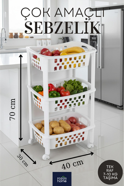 Dükkanönü Multi 3 Katlı Sepet Düzenleyici 40 x 29,5 x 70 cm Org-78