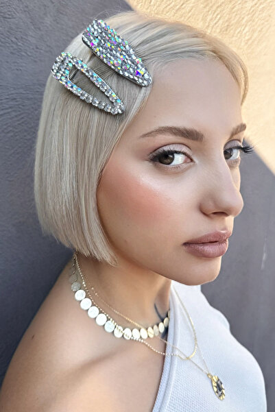 TAKIŞTIR Silver Color Hologram Stone Detailed Double Side Buckle