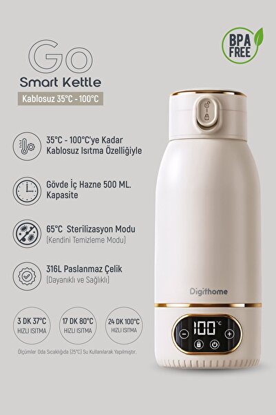 Digithome Go Smart Taşınabilir Çelik Mama Biberon Su Isıtıcısı (35-100 C°) 500 ML DGT-102- HYT