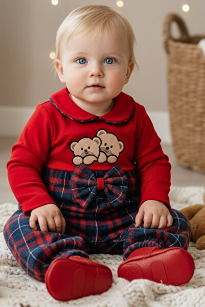 Parla Kids Lacivert Kırmızı Tulum / Ayıcık Desenli