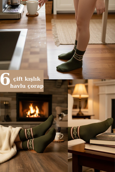 mrmpro 6 Pieces Khaki Color Terry Fleece Winter Socks Ankle Length -20C Heat Protection