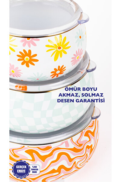 EMAYlab Retro Hippie Decorative Enamel Salad and Presentation Bowl