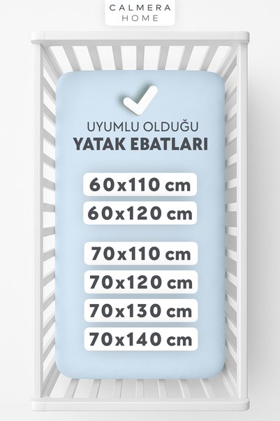 CALMERA %100 Pamuk Penye Lastikli Bebek Çarşafı | 70 x 140 cm | Park Yatak - Beşik | Mavi
