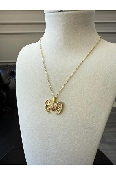 Store Yüzde Yüz Çelik Zincir Altın Kaplama Zirkon Taşlı Çelik Melek Kolye