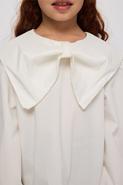 Panço Κοριτσίστικη λευκή μπλούζα με λεπτομέρεια φιόγκου