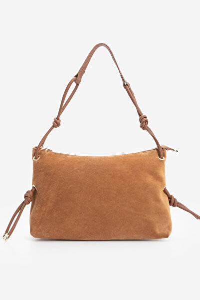 Marjin Γυναικεία τσάντα χεριού και ώμου από γνήσιο δέρμα με εσωτερική τσέπη και φερμουάρ Teroze Taba Suede