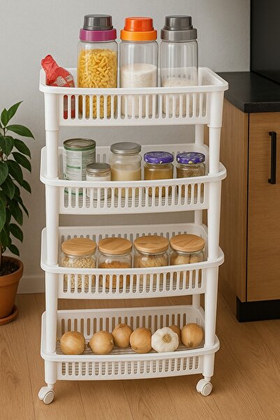 Roza's Home 4 Katlı Tekerli Tezgah Arası Raf Düzenleyici Organizer Org-77