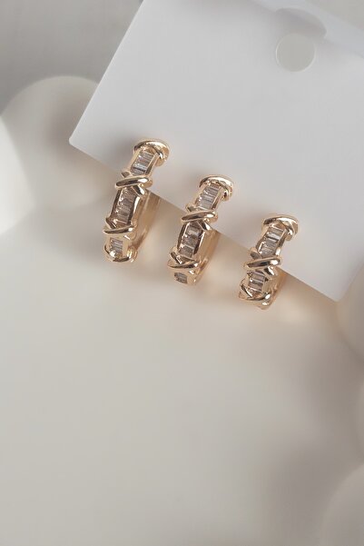 Petalia Kare Taşlı Üçlü Küpe Seti