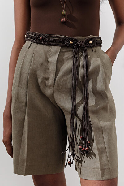 Manuka KETEN PİLELİ BERMUDA ŞORT HAKİ