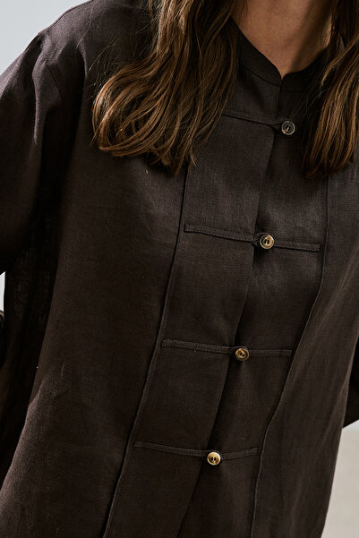 Manuka Linen Front Buttoned Shirt Bitter Brown