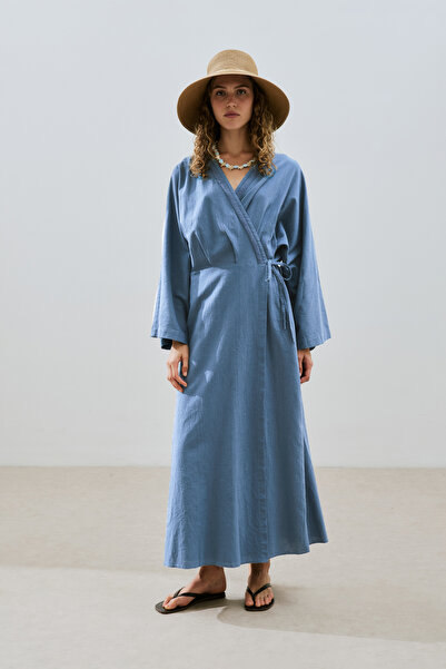 Manuka DOKULU KRUVAZE KAPAMALI ELBİSE İNDİGO