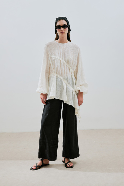 Manuka Textured Tunic with Tie-Up Detail, Ecru