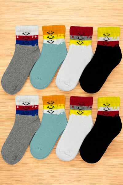 tibo 8 чифта безшевни зимни дебели хавлиени детски чорапи с усмихнато лице