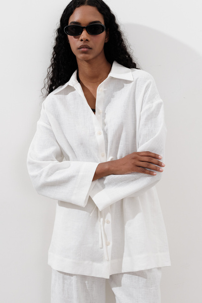 Manuka Linen Waist Tie Tunic Ecru