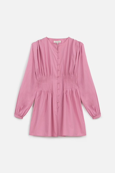 Manuka Beli Pile Detail Long Sleeve Bluz Pink