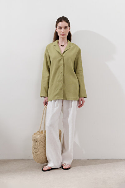 Manuka Linen Wide Sleeve Shirt Apple Green