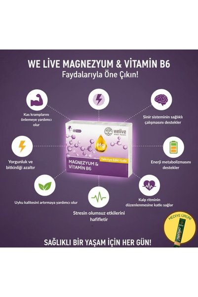 Welive Magnesium & Vitamin B6 Supplement Food 60 Tablets - Energy Support, Muscle & Nerve Health