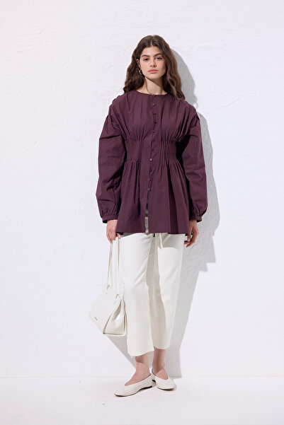 Manuka Belly Pleated Detail Long Sleeve Bluz Murdum