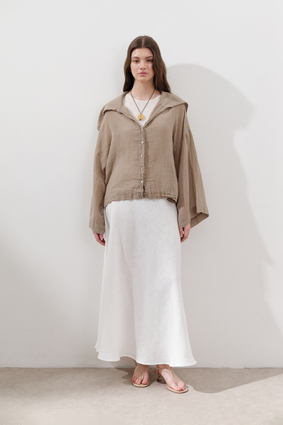 Manuka Linen Mixed Shirt with Wide Collar Khaki